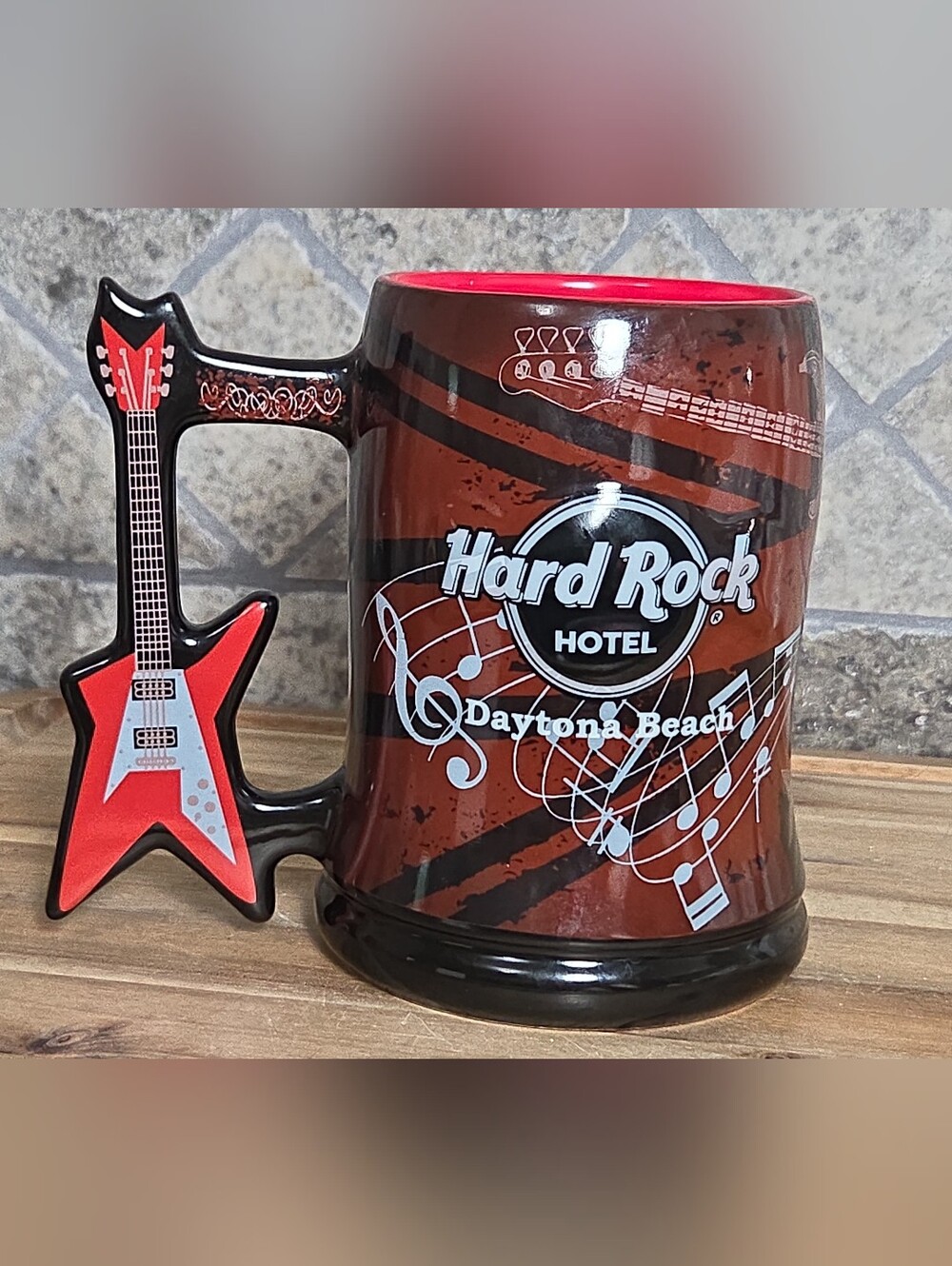 Hard Rock Cafe Daytona Beach Flying V Guitar Handle Coffee Mug/Beer Stein